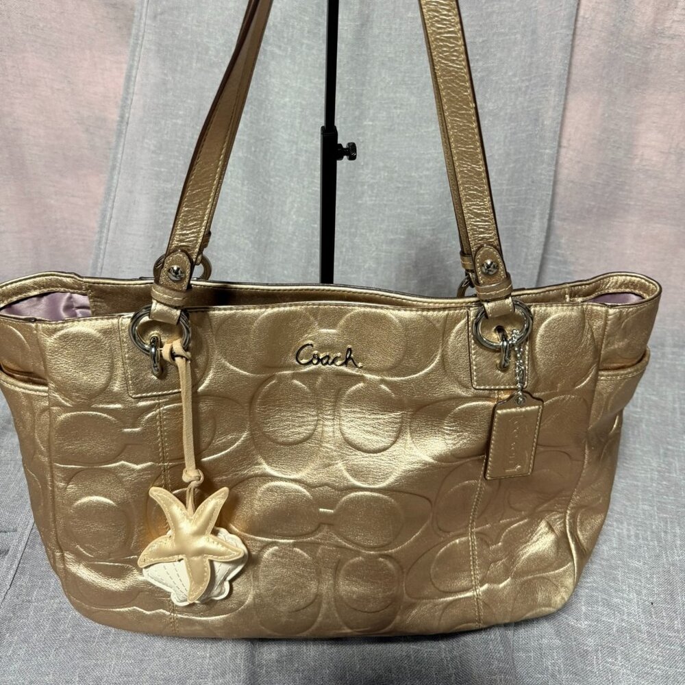 Coach Gold Tote Bag with Silk Lavender Interior ✨💜